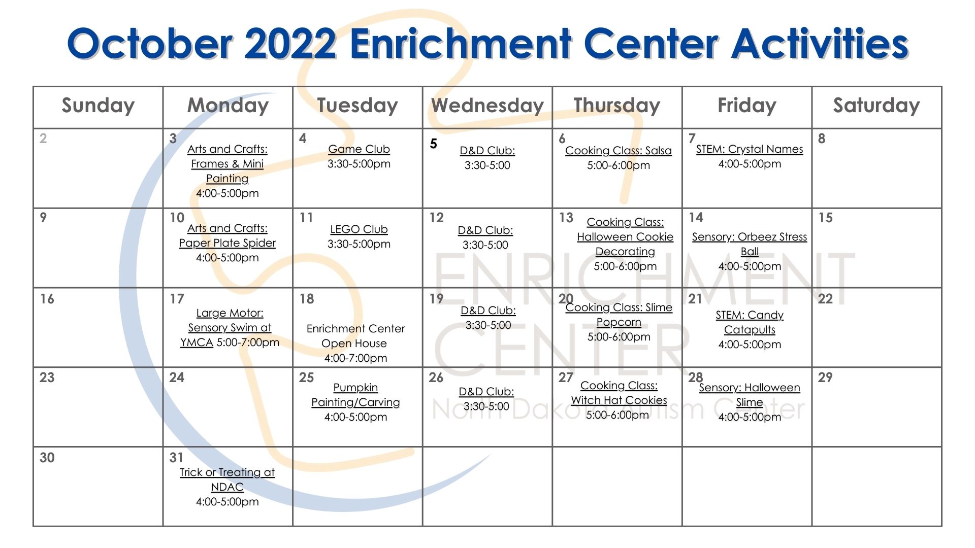 EC calendars (1) North Dakota Autism Center, Inc.